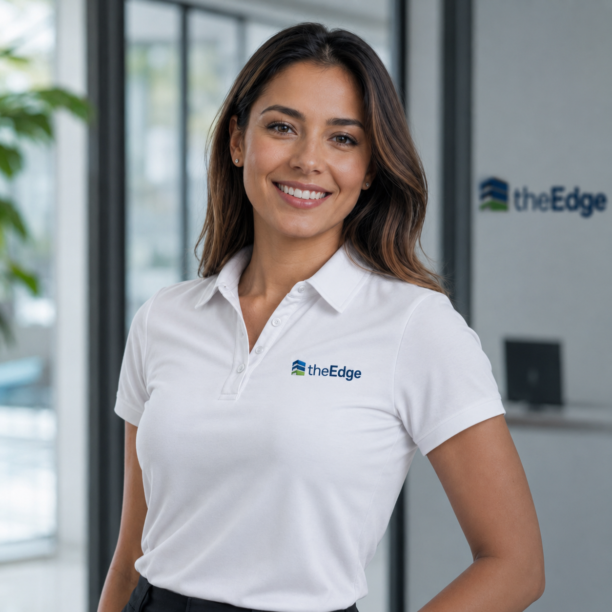 A theEdge team member in a white theEdge polo at the Powers Ferry Place office