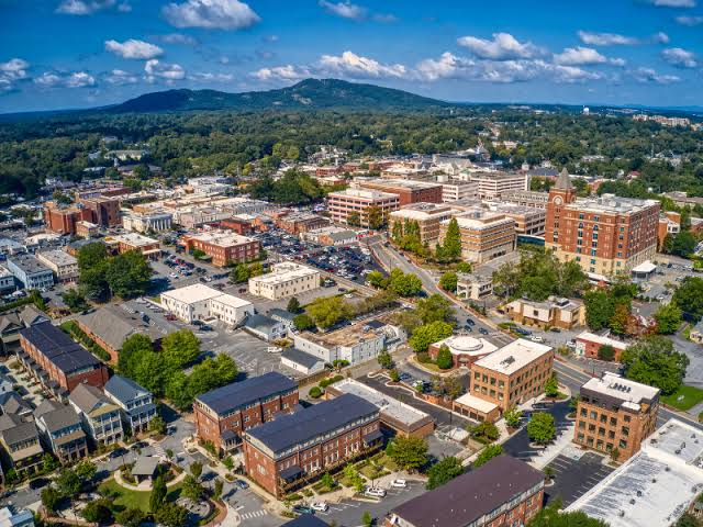 Aerial view of Marietta with Kennesaw Mountain in the distance